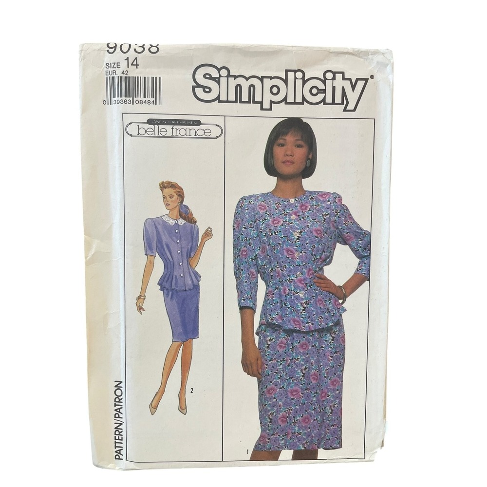 Simplicity 9038 Sewing Pattern Misses Size 14 Blue 1980s Vintage 2-Piece Dress